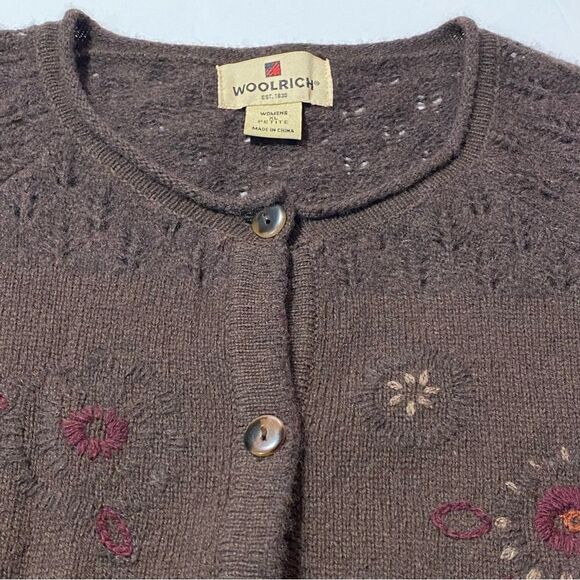 Woolrich Lambs Wool Brown Embroidered Button Up Sweater Women's Size XLP - Picture 12 of 14